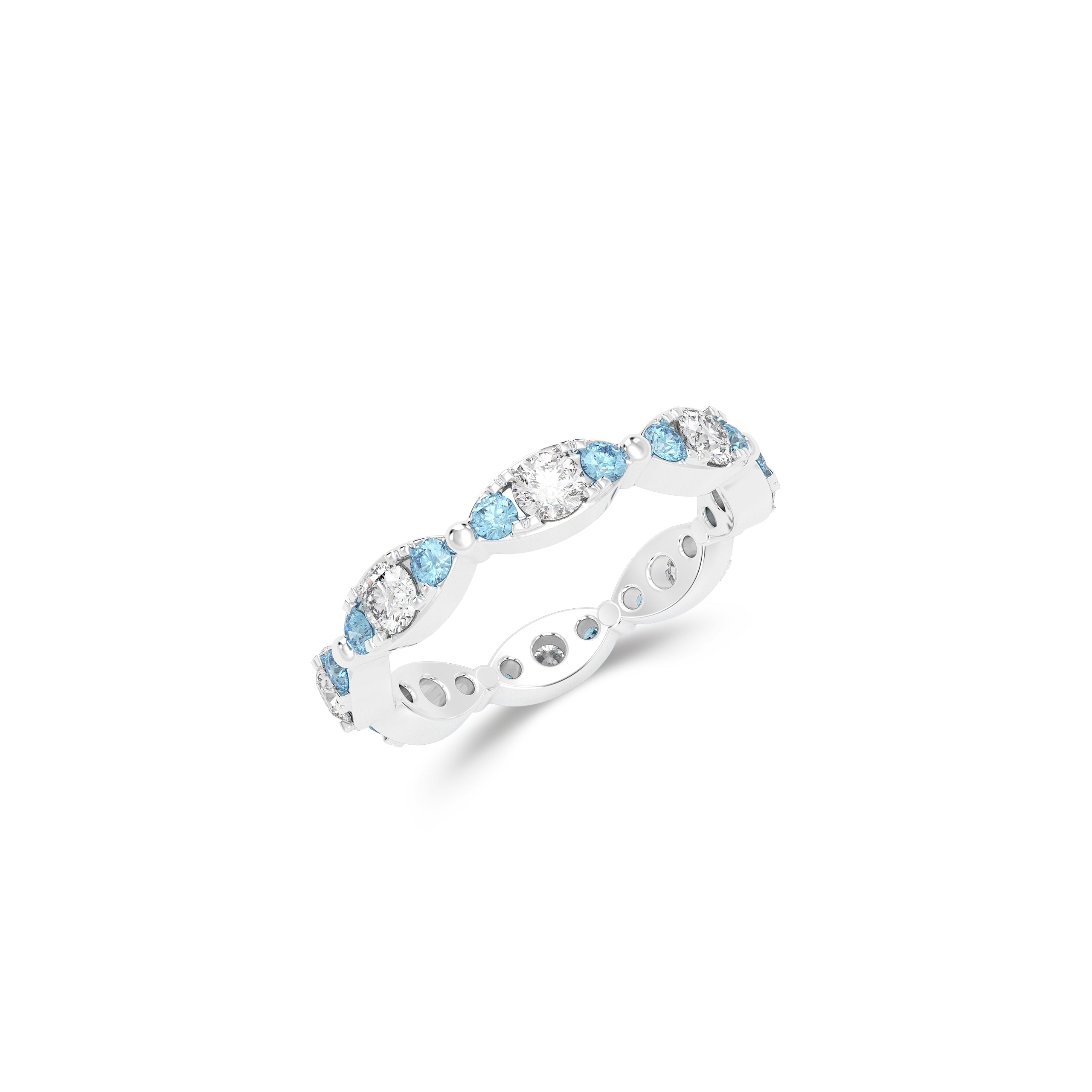 Fuster Navette Signature Diamond and Aqua Blue Diamond Ring