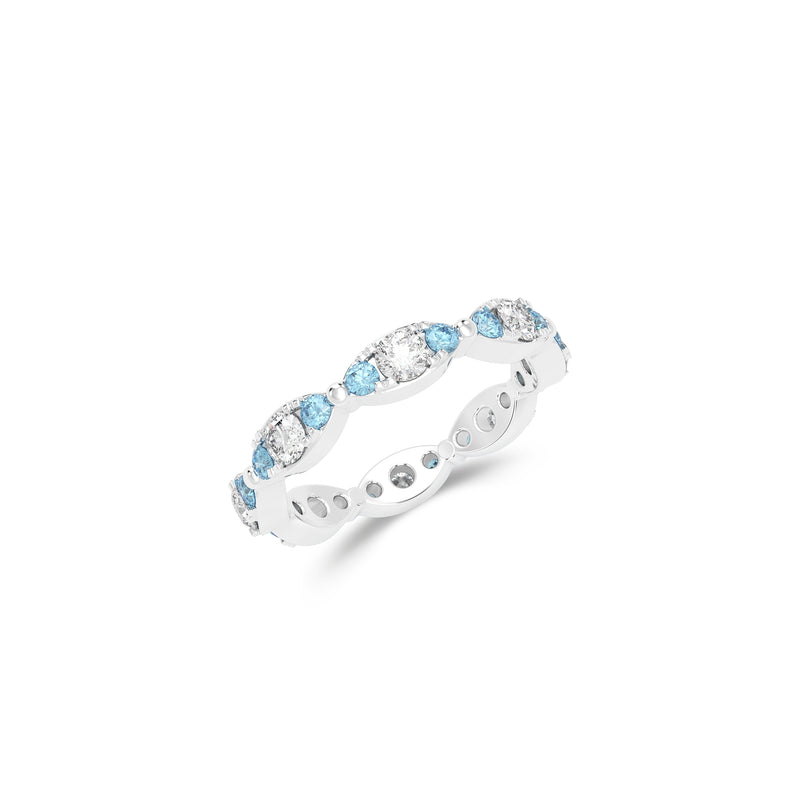 Fuster Navette Signature Diamond and Aqua Blue Diamond Ring