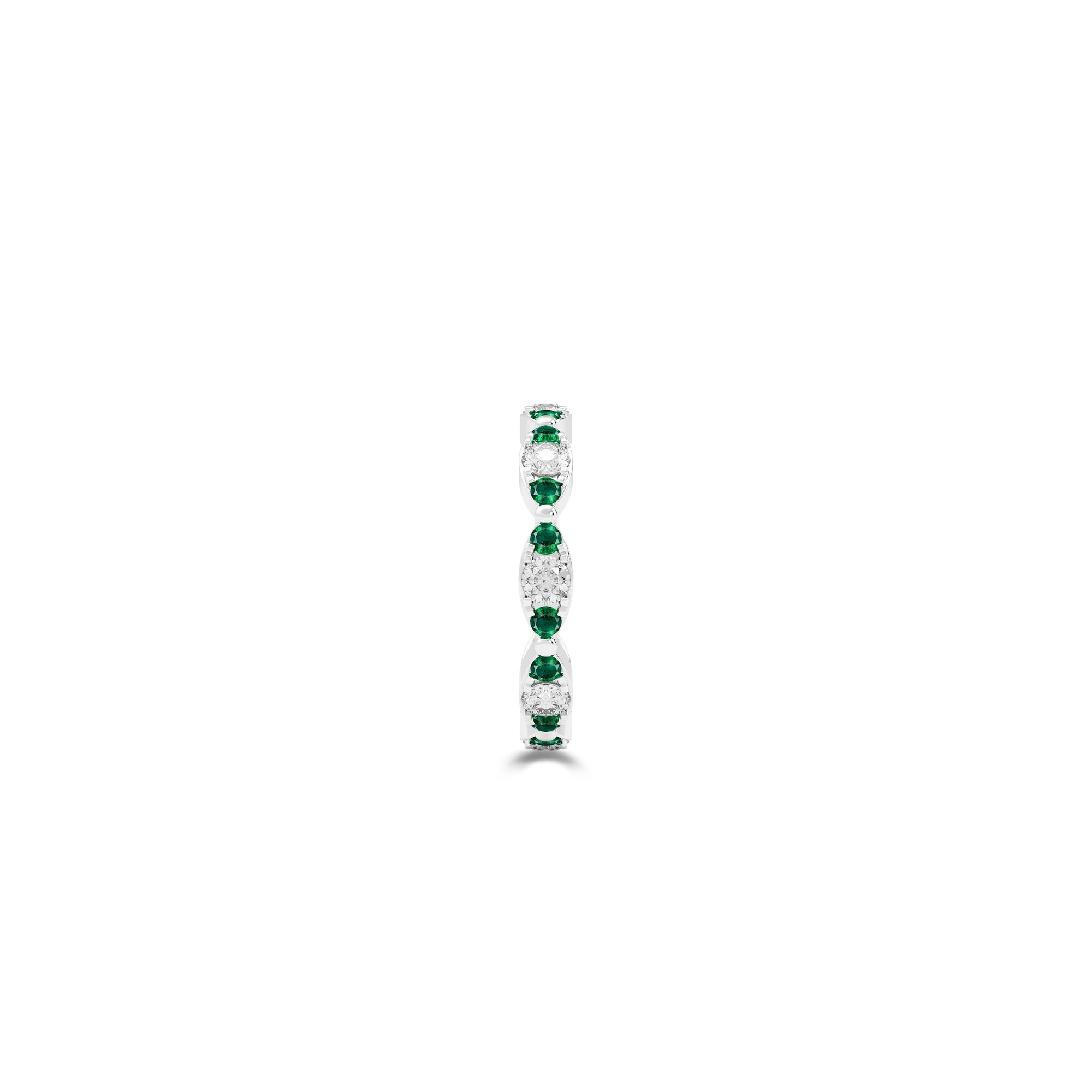 Fuster Navette Signature Diamond and Emerald Ring