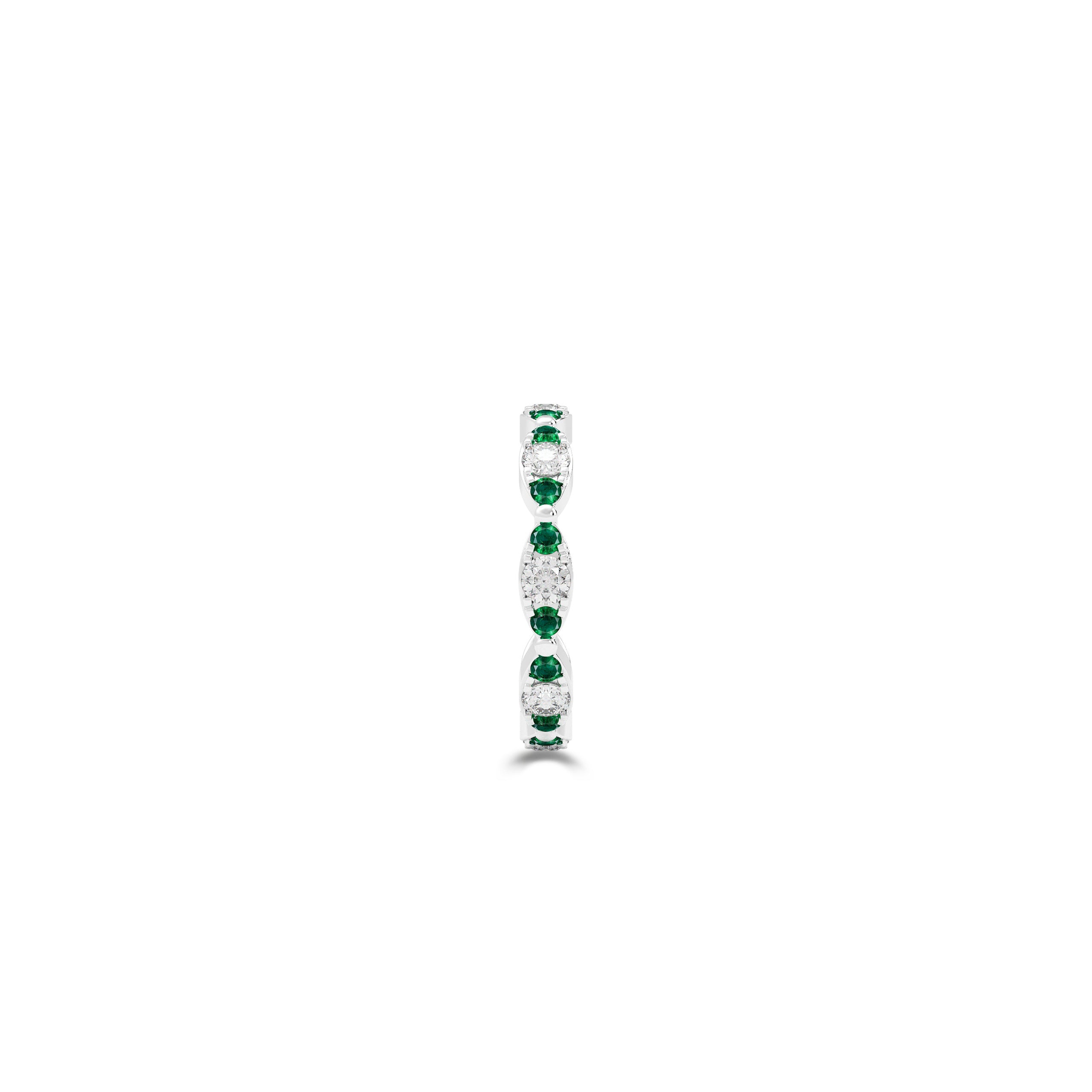 Fuster Navette Signature Diamond and Emerald Ring