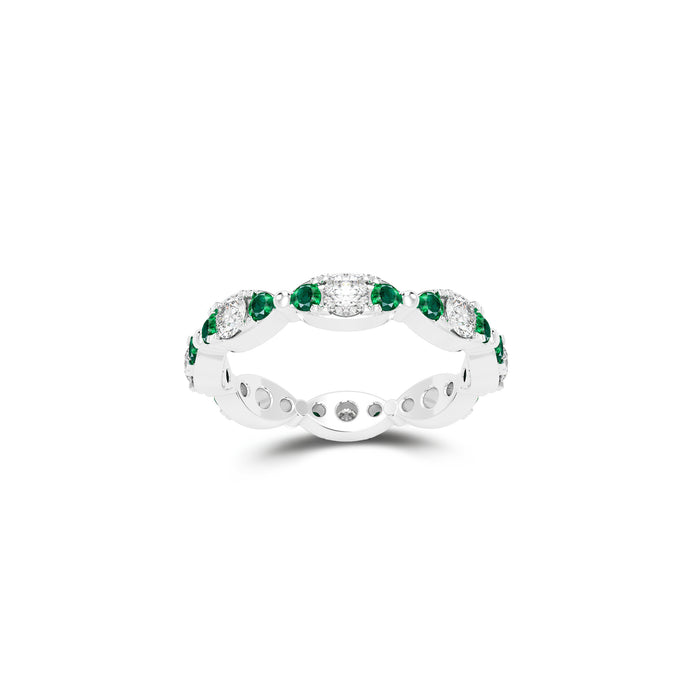Fuster Navette Signature Diamond and Emerald Ring