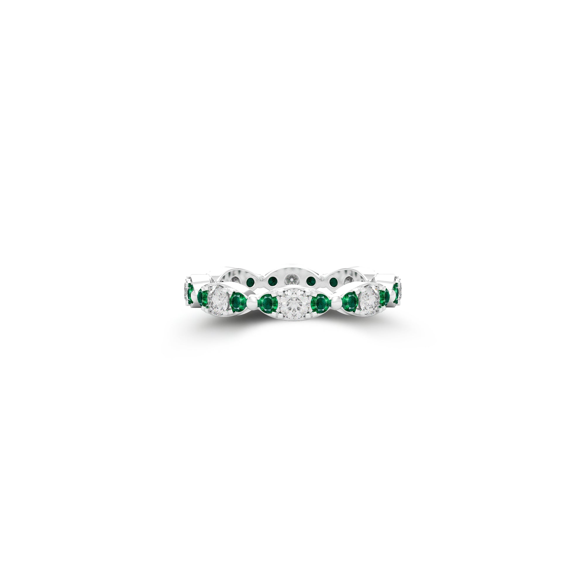 Fuster Navette Signature Diamond and Emerald Ring