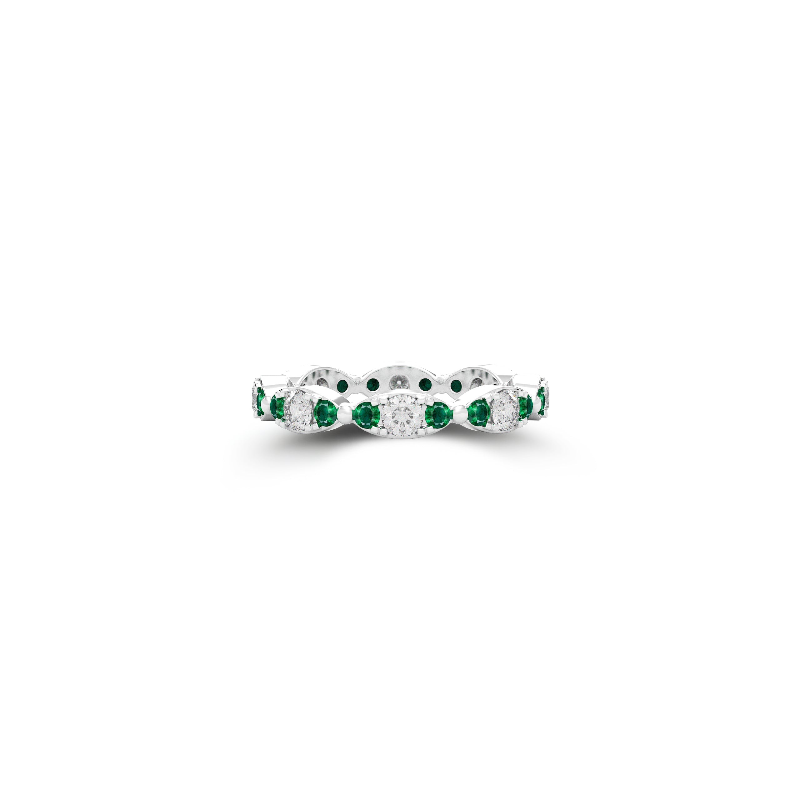 Fuster Navette Signature Diamond and Emerald Ring