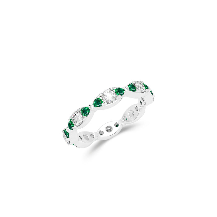 Fuster Navette Signature Diamond and Emerald Ring