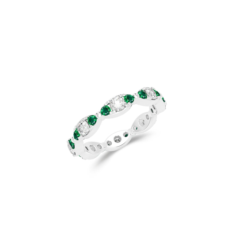 Fuster Navette Signature Diamond and Emerald Ring