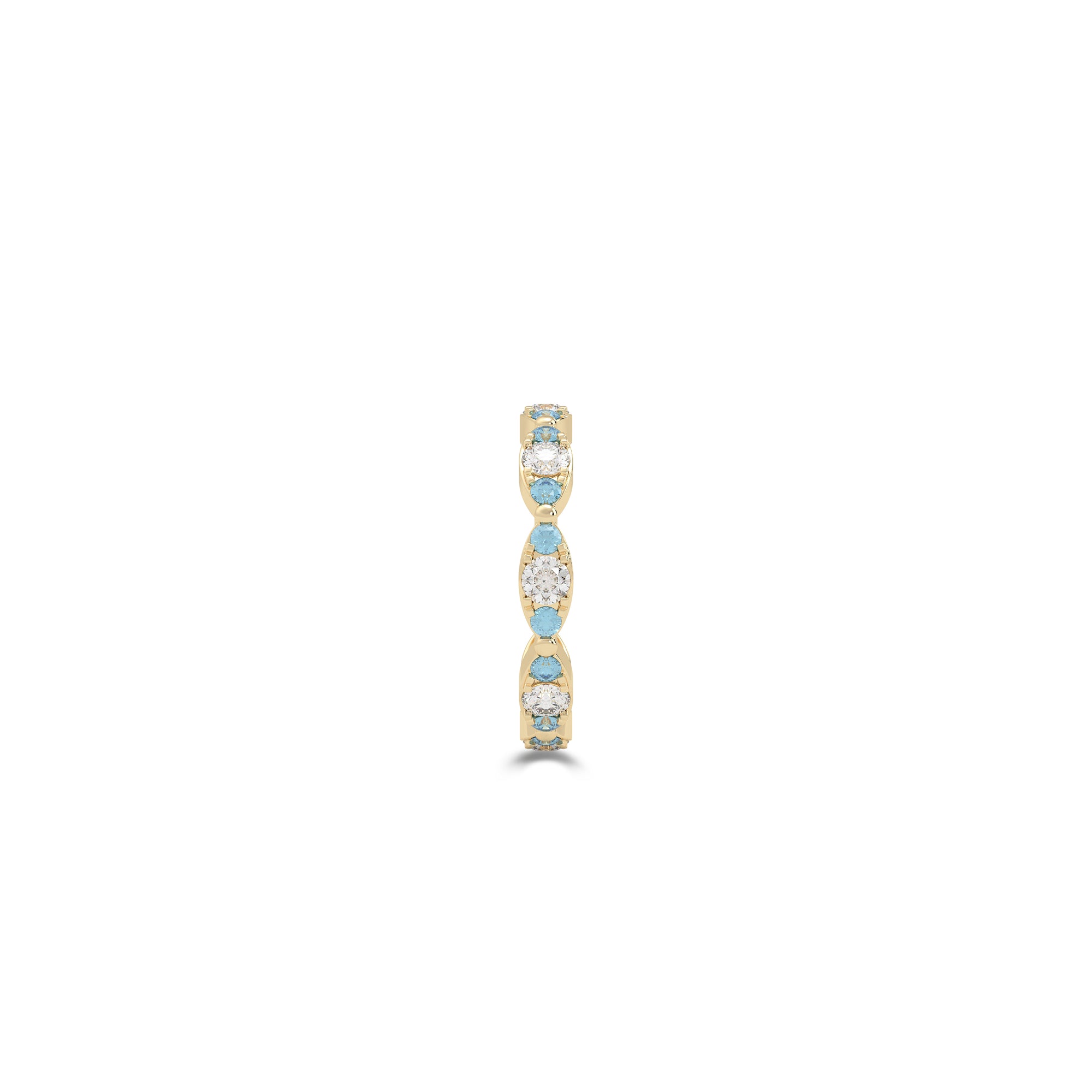 Fuster Navette Signature Diamond and Aqua Blue Diamond Ring