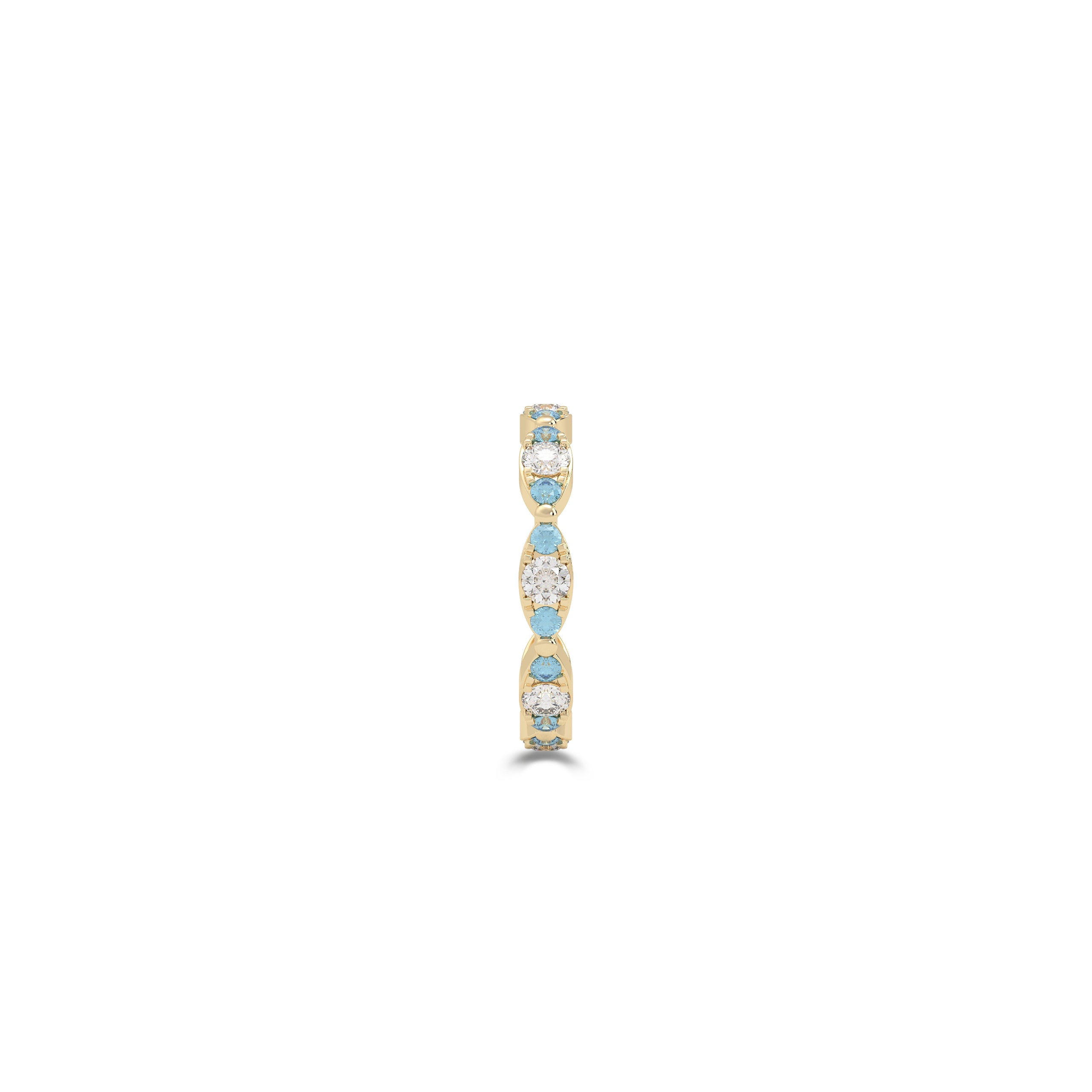 Fuster Navette Signature Diamond and Aqua Blue Diamond Ring