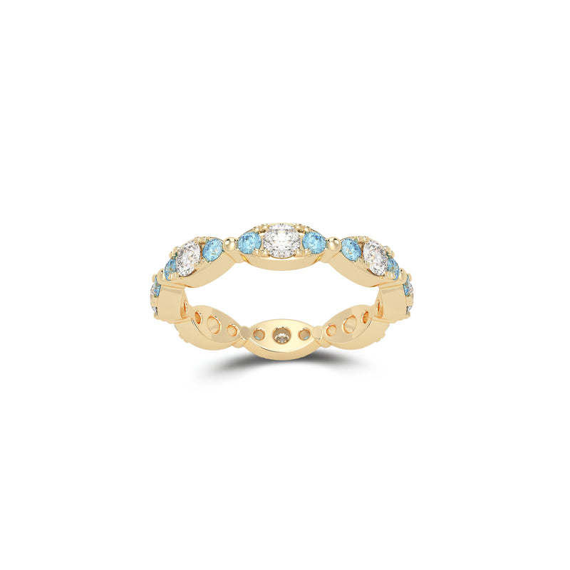 Fuster Navette Signature Diamond and Aqua Blue Diamond Ring