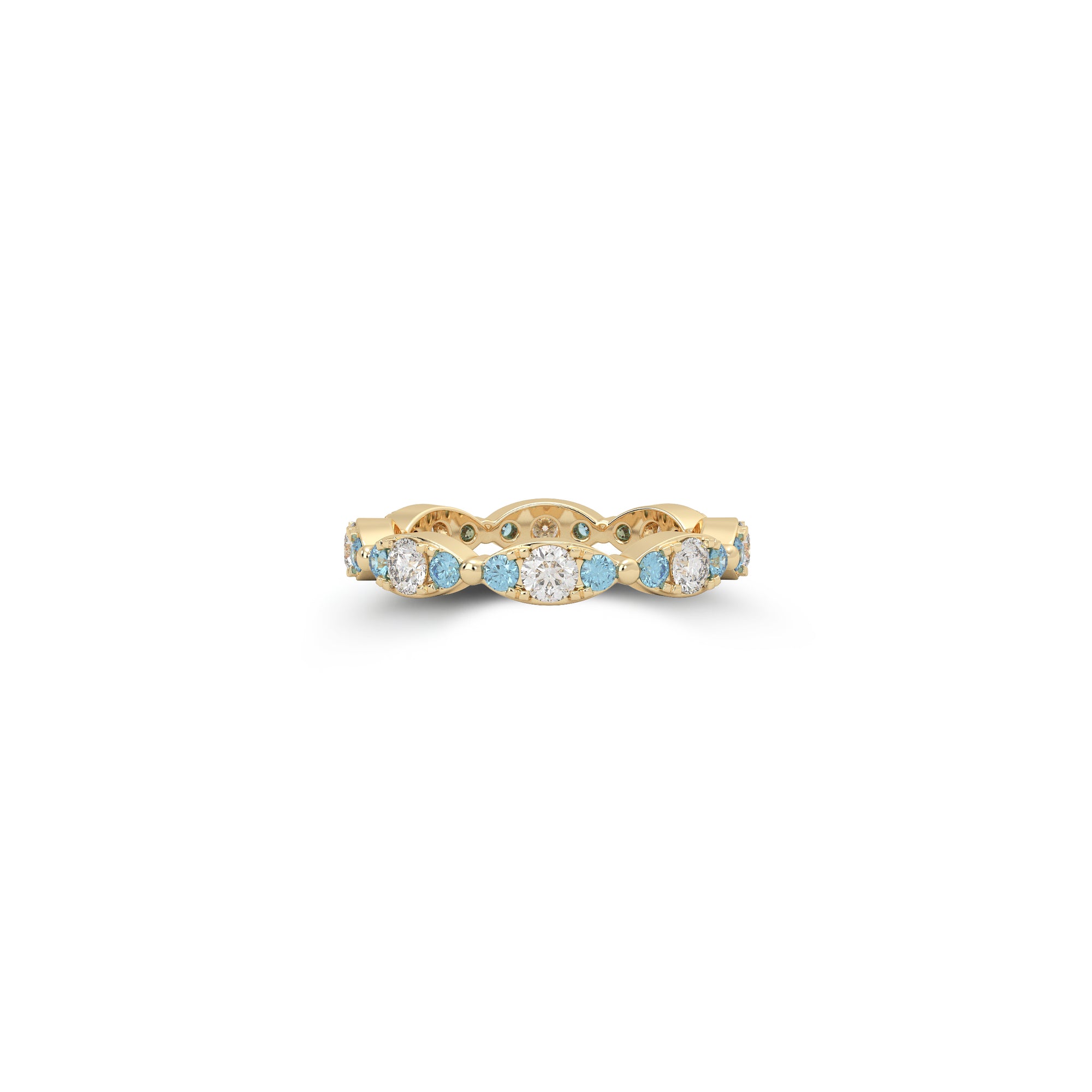 Fuster Navette Signature Diamond and Aqua Blue Diamond Ring