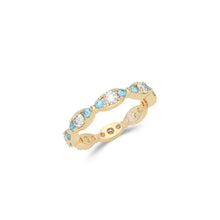 Fuster Navette Signature Diamond and Aqua Blue Diamond Ring