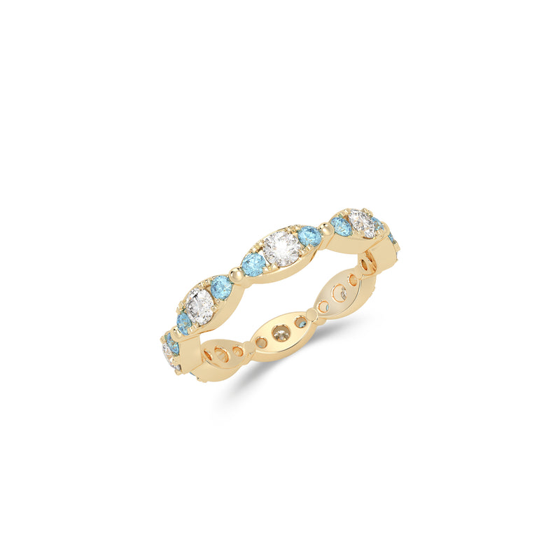 Fuster Navette Signature Diamond and Aqua Blue Diamond Ring