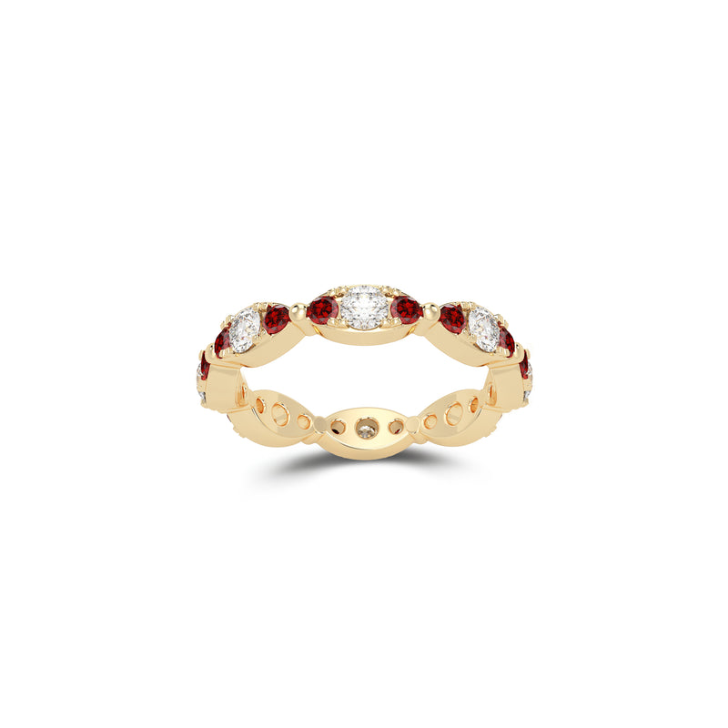 Fuster Navette Signature Diamond and Ruby Ring