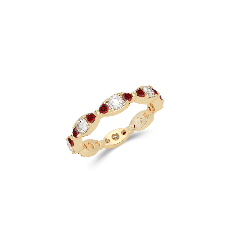 Fuster Navette Signature Diamond and Ruby Ring