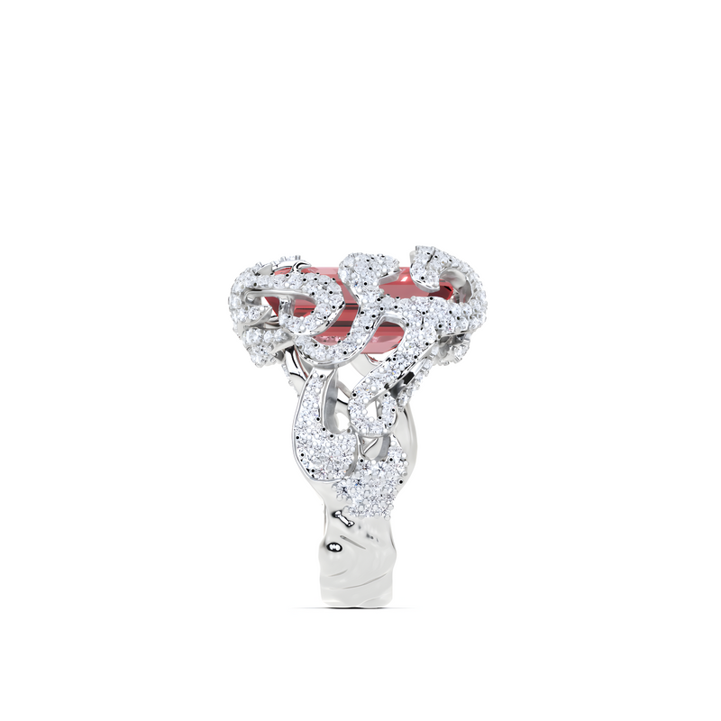 Anillo de alta joyería con diamantes y talla radiante de esmeralda