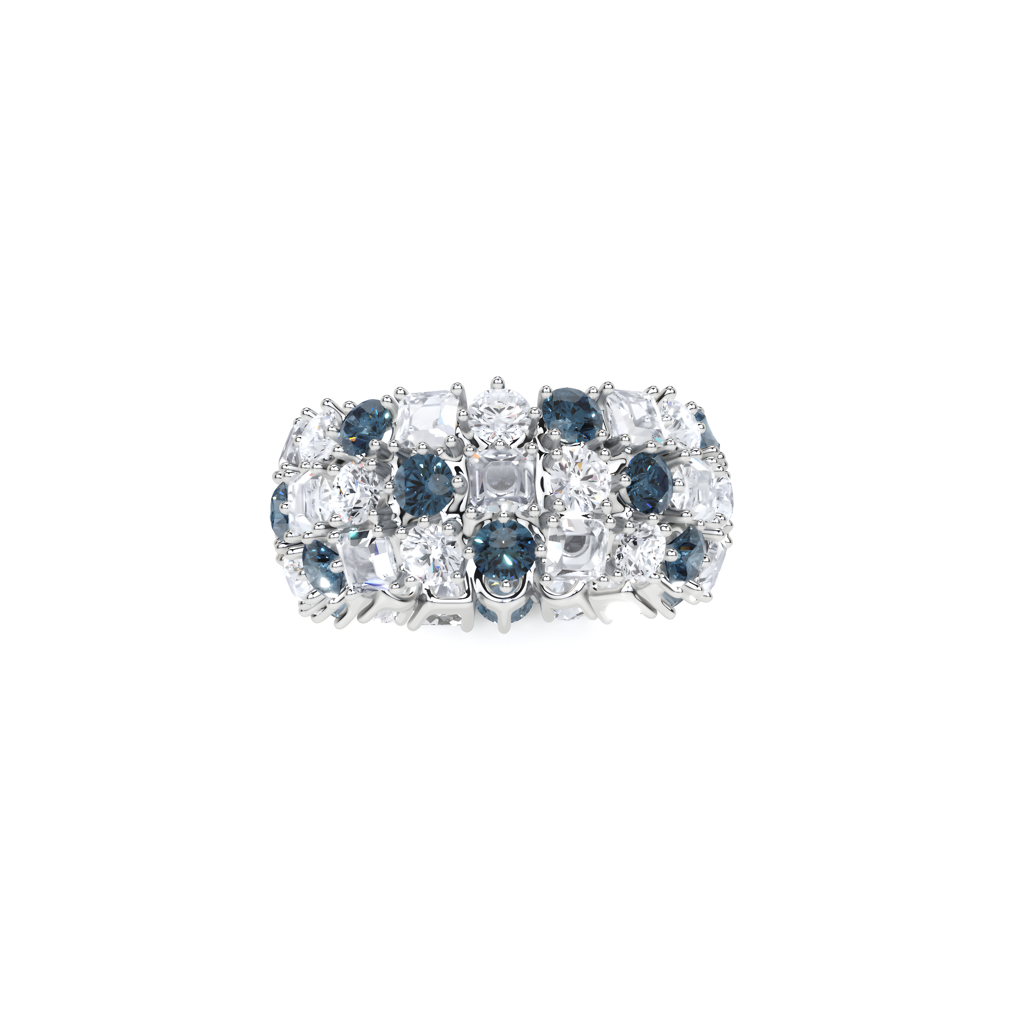 Anillo clásico con corona de diamantes y zafiros 