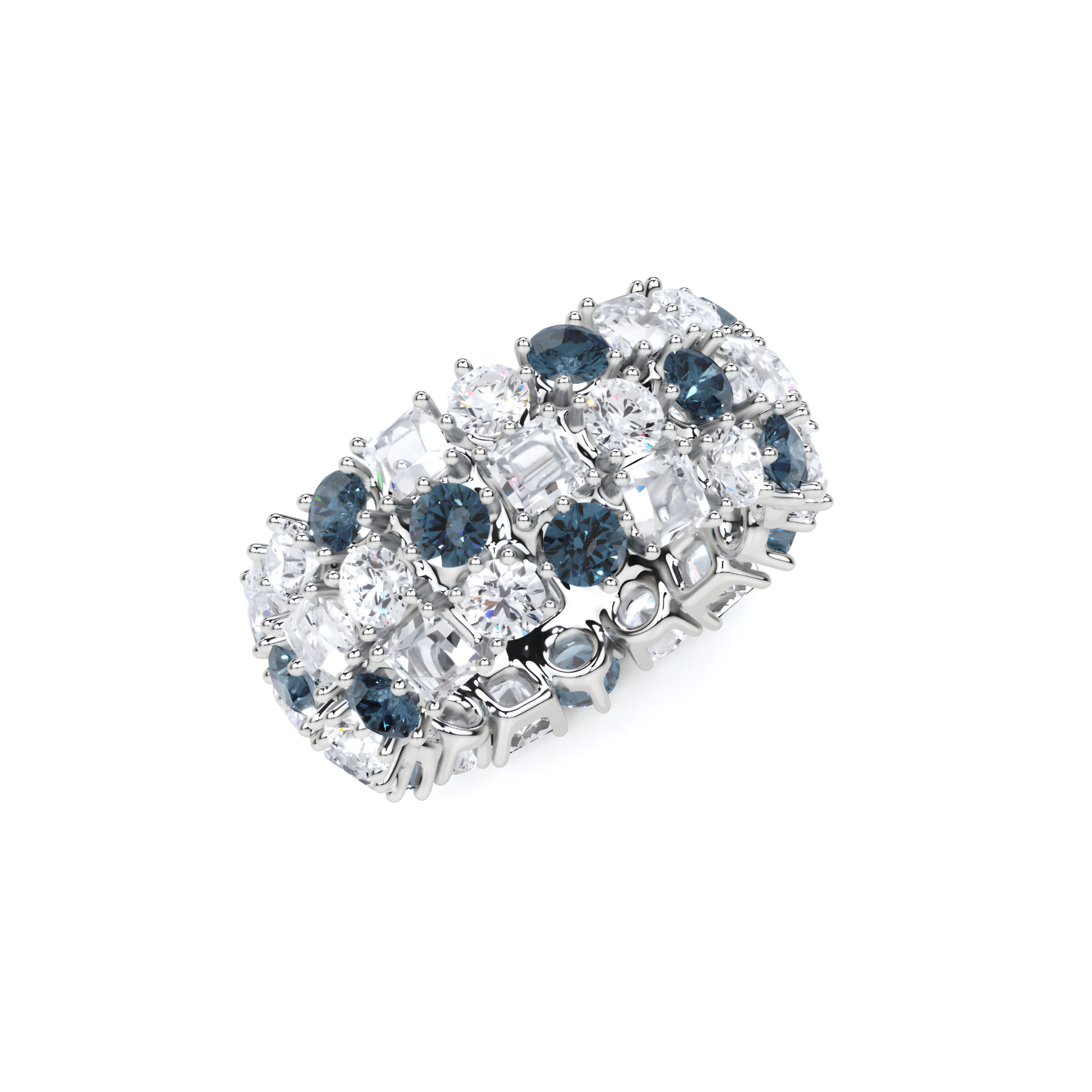 Anillo clásico con corona de diamantes y zafiros 