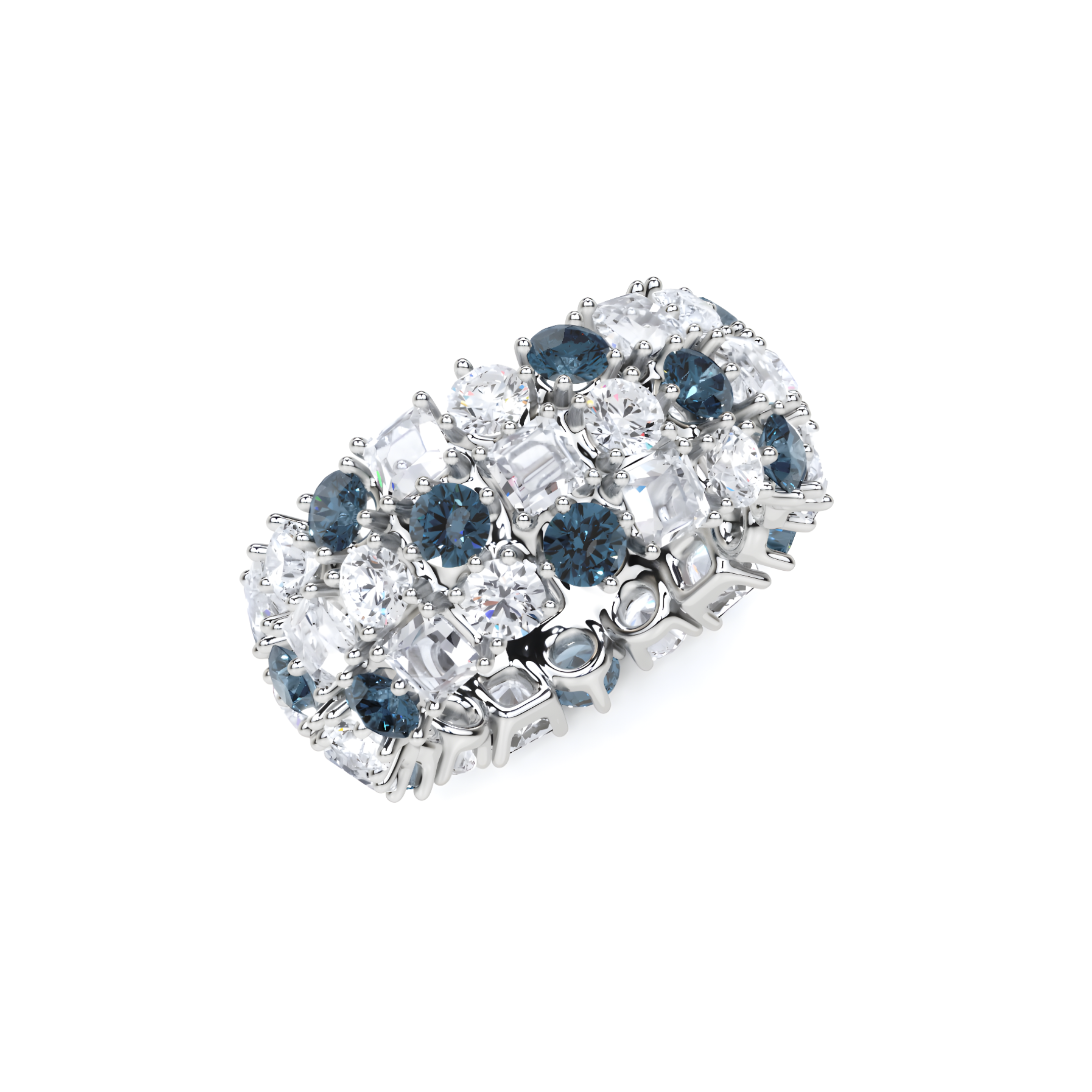 Anillo clásico con corona de diamantes y zafiros 