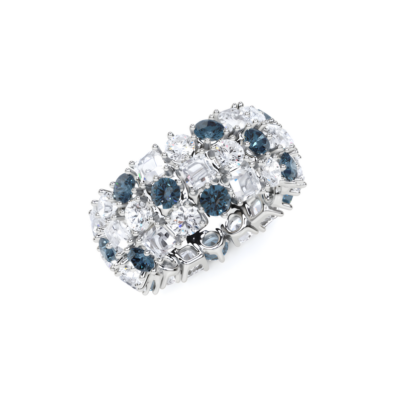 Anillo clásico con corona de diamantes y zafiros 