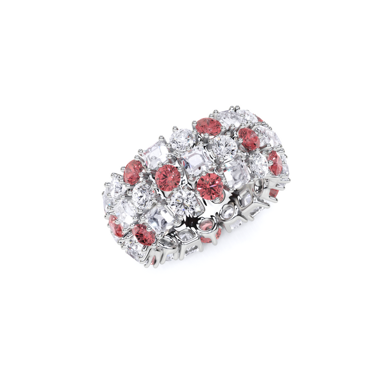 Anillo clásico con corona de diamantes y rubíes 