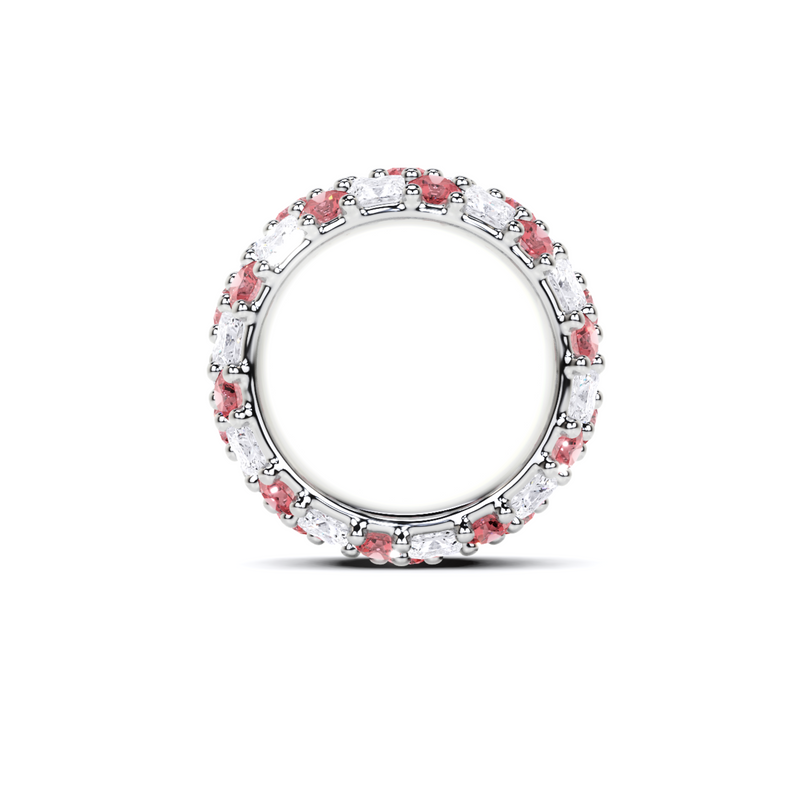 Anillo clásico de diamantes y rubíes redondos 