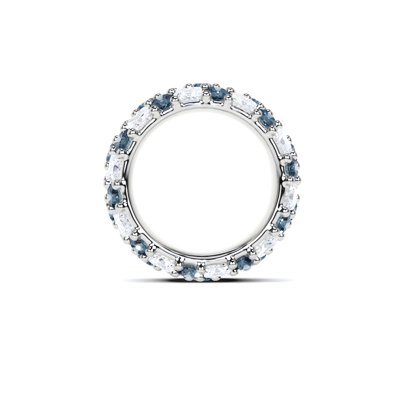 Anillo clásico de diamantes y zafiro redondo 