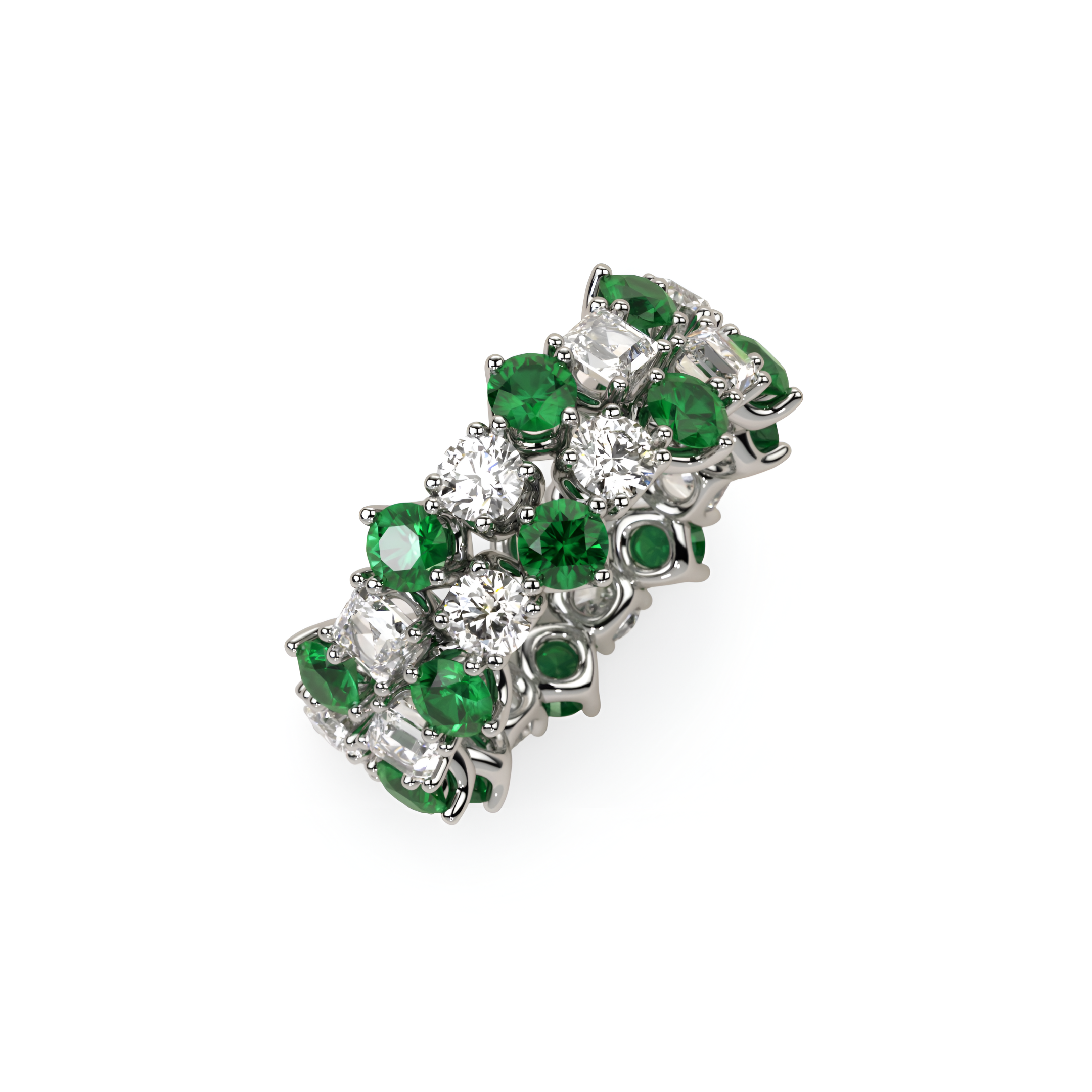 Classic Two Row Crown Emerald and Diamond Ring