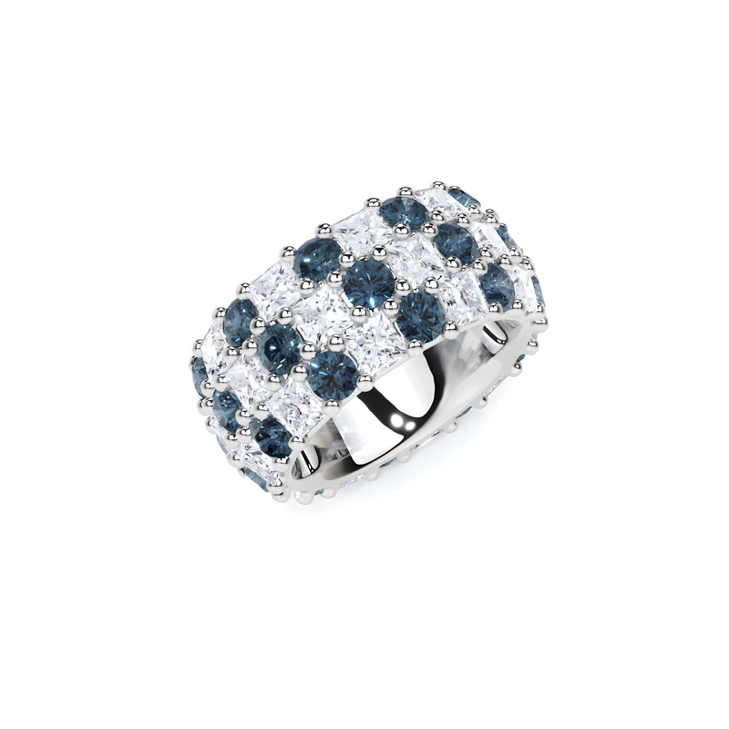 Anillo clásico de diamantes y zafiro redondo 