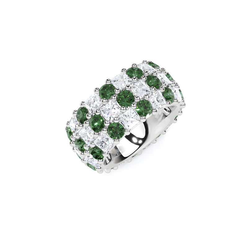Anillo clásico redondo con esmeralda y diamantes 