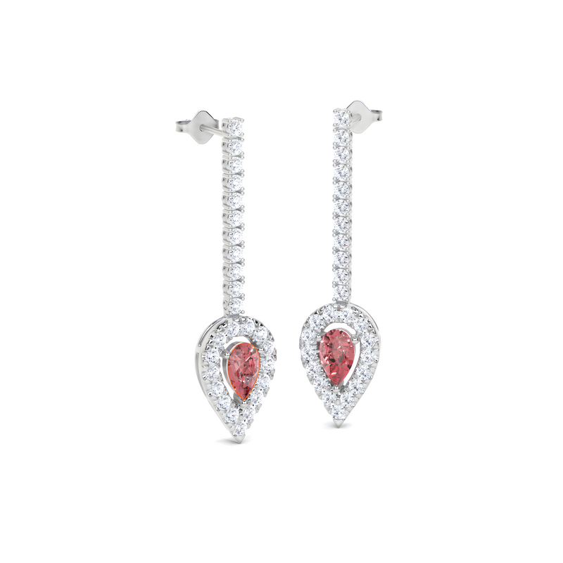 Pendientes exclusivos Fuster con diamantes blancos y rubíes en forma de pera 