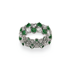 Classic Two Row Crown Emerald and Diamond Ring