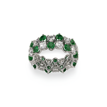 Classic Two Row Crown Emerald and Diamond Ring