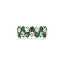 Classic Two Row Crown Emerald and Diamond Ring